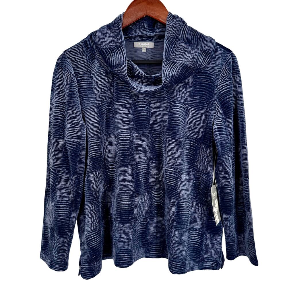NEW NWT Habitat Sz Small Blue Velvety Cozy Wearable Art Winter Blouse Shirt Top